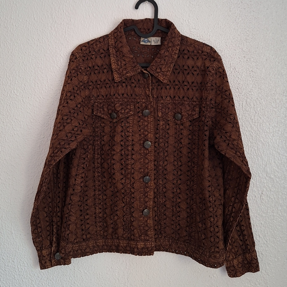SHAVER LAKE  Floral Eyelet Natural Brown Cotton Jacket